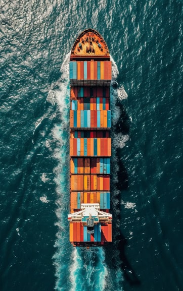 Frachtschiff mit Container von oben Frachtschiff mit Container von oben