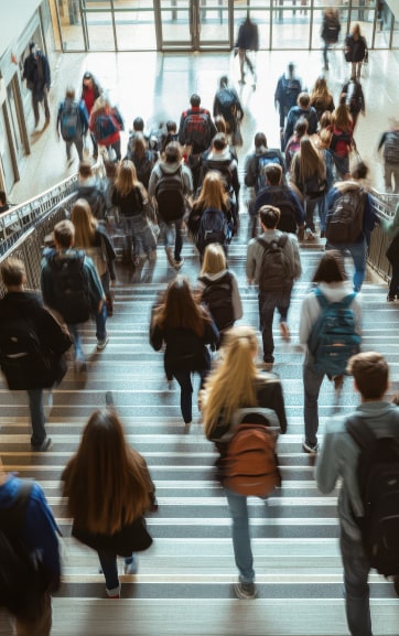 Uni - Treppe mit Studenten die die Treppe nach unten laufen Uni - Treppe mit Studenten die die Treppe nach unten laufen